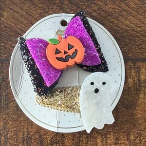 🆕 Mud Pie Halloween Glitter Hair Clip with Pumpkin and Ghost 2 sets included